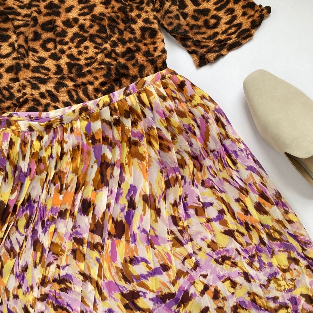 Jones New York Pleated Watercolor Print Skirt